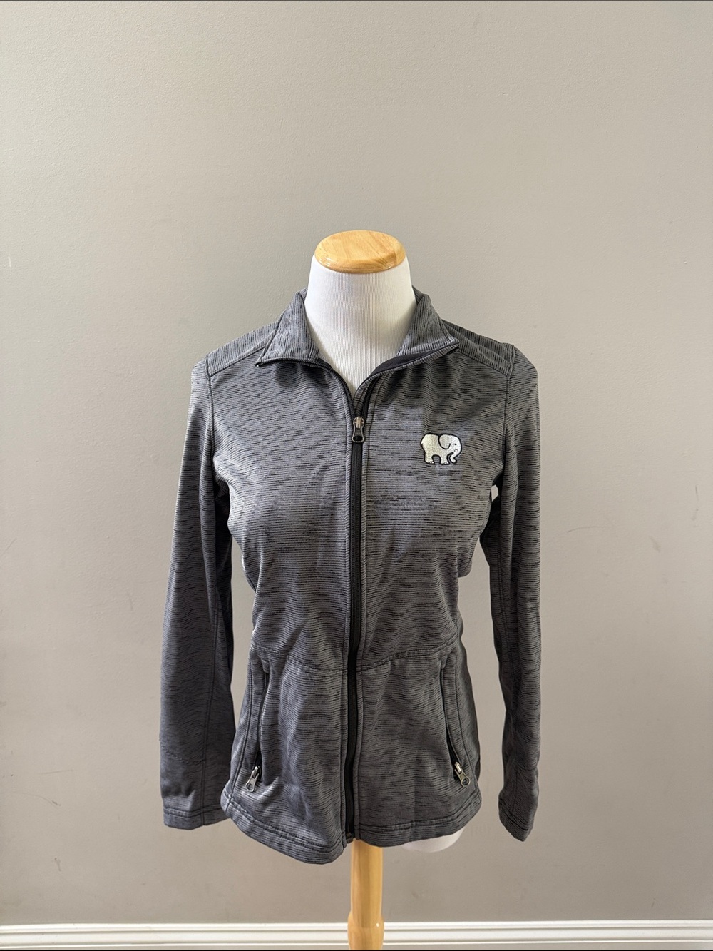 ivory ella Heathered Gray Full-Zip Utility Jacket with Elephant Emblem
